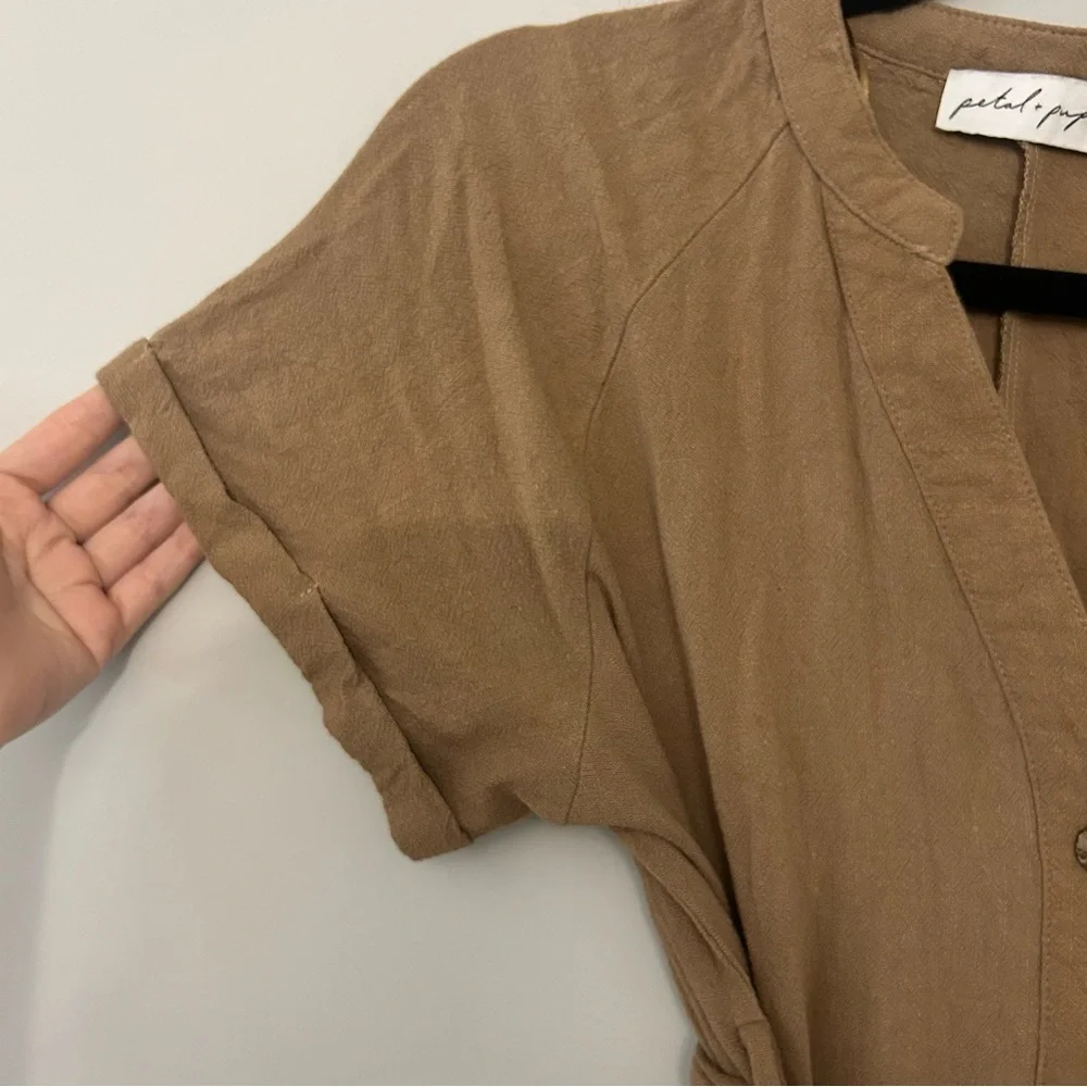 Petal & Pup Archie Tie Waist Linen Jumpsuit in Mocha Brown - Picture 5 of 7